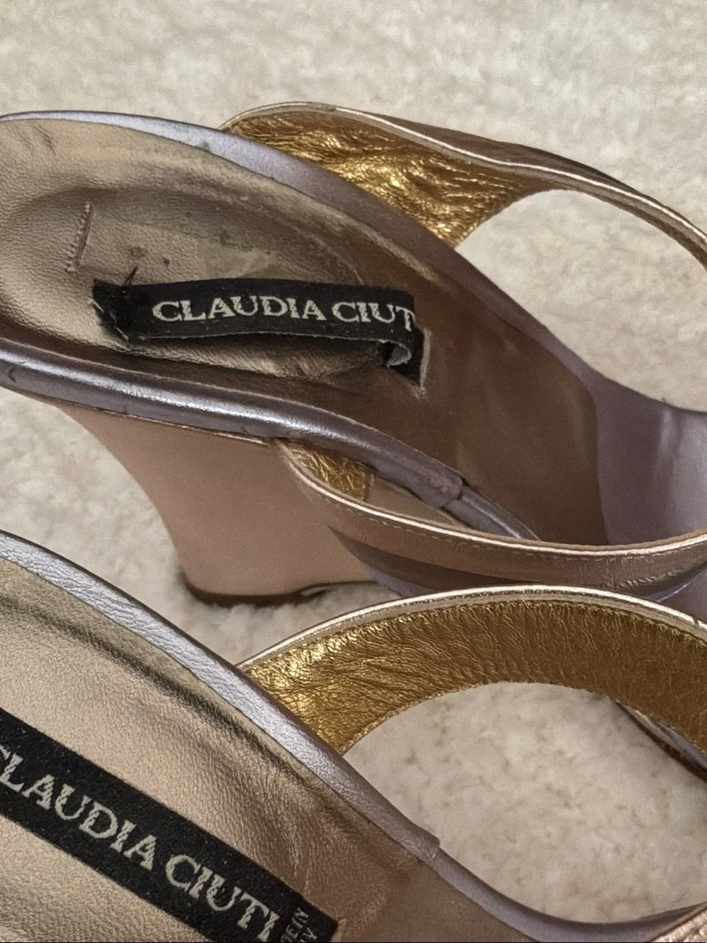 Claudia Ciuti Metallic Bronze Strappy Wedge Sandals